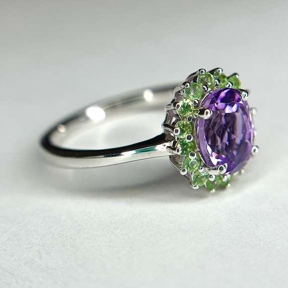 โAmethyst Vineโ Glorious Amethyst & Tsavorite Garnet Ring! ๐ - SIZE (10) - Picture 3 of 12